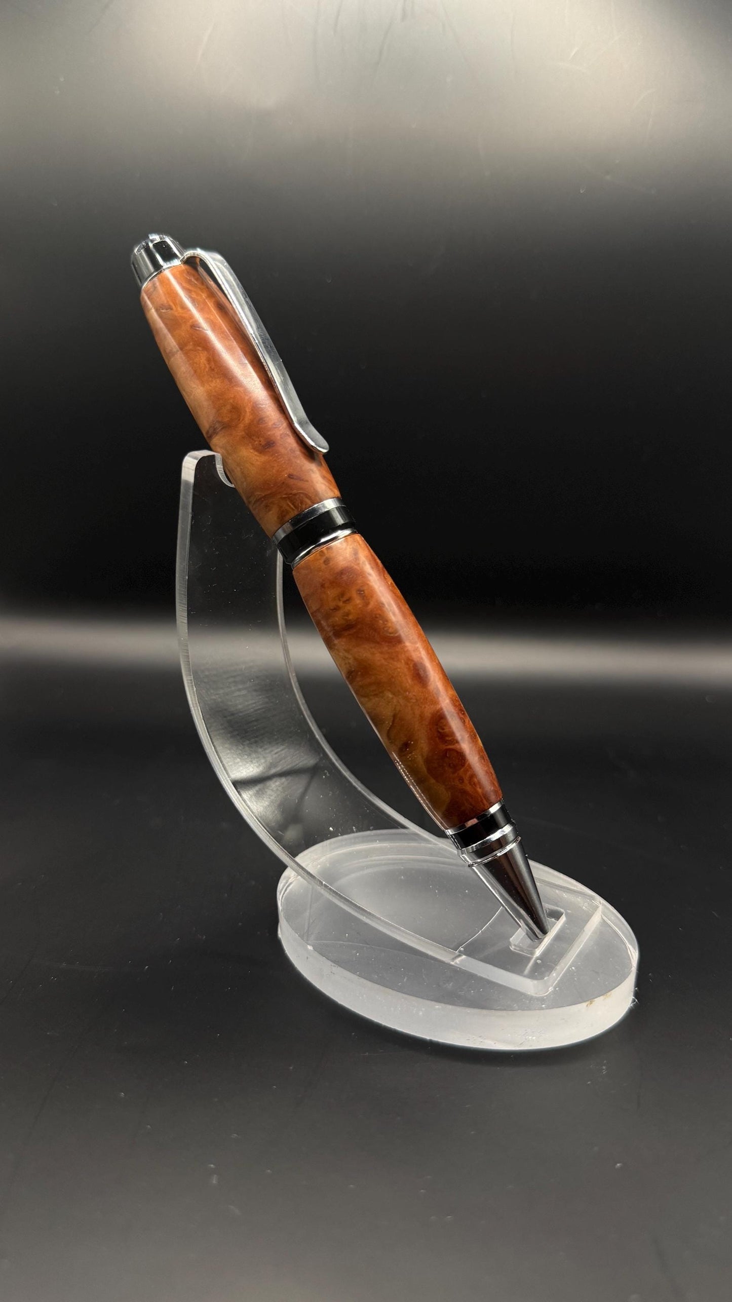 Handcrafted Brown Mallee Burl Wood Cigar Ballpoint Pen - Chrome Hardware - Natural Wood Texture