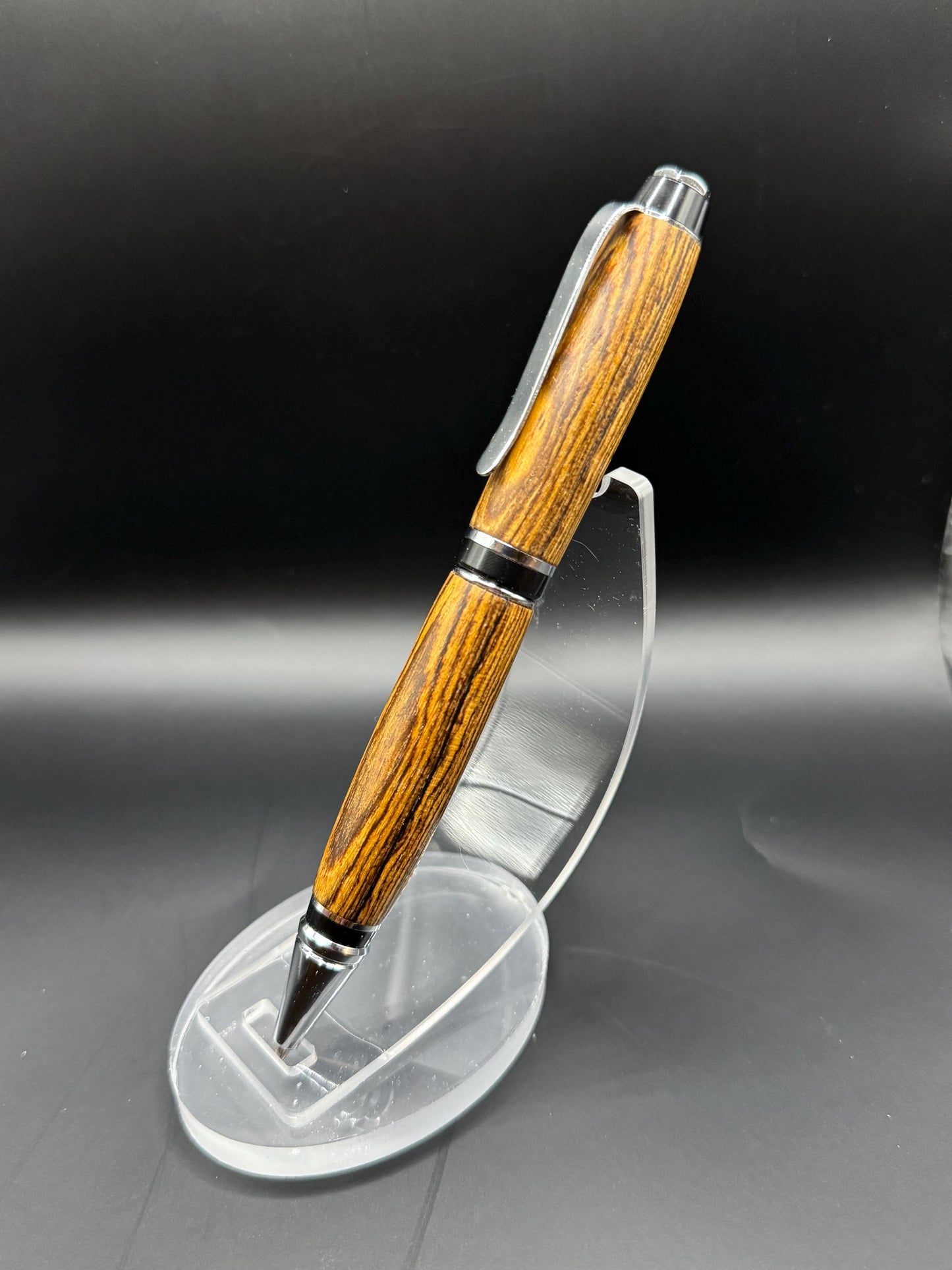 Handcrafted Bocote Wood Cigar Ballpoint Pen - Chrome Hardware - Natural Wood Texture