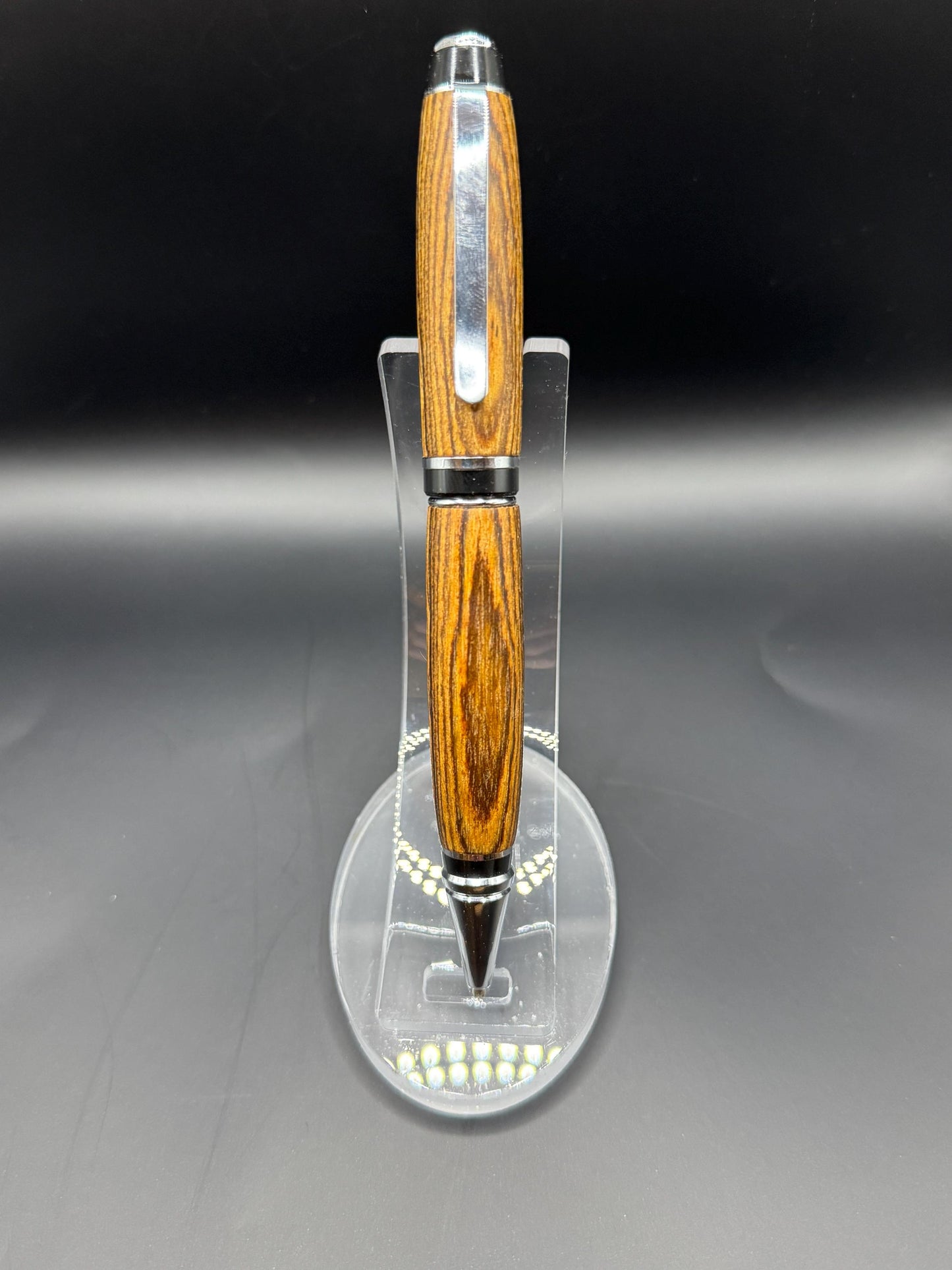 Handcrafted Bocote Wood Cigar Ballpoint Pen - Chrome Hardware - Natural Wood Texture