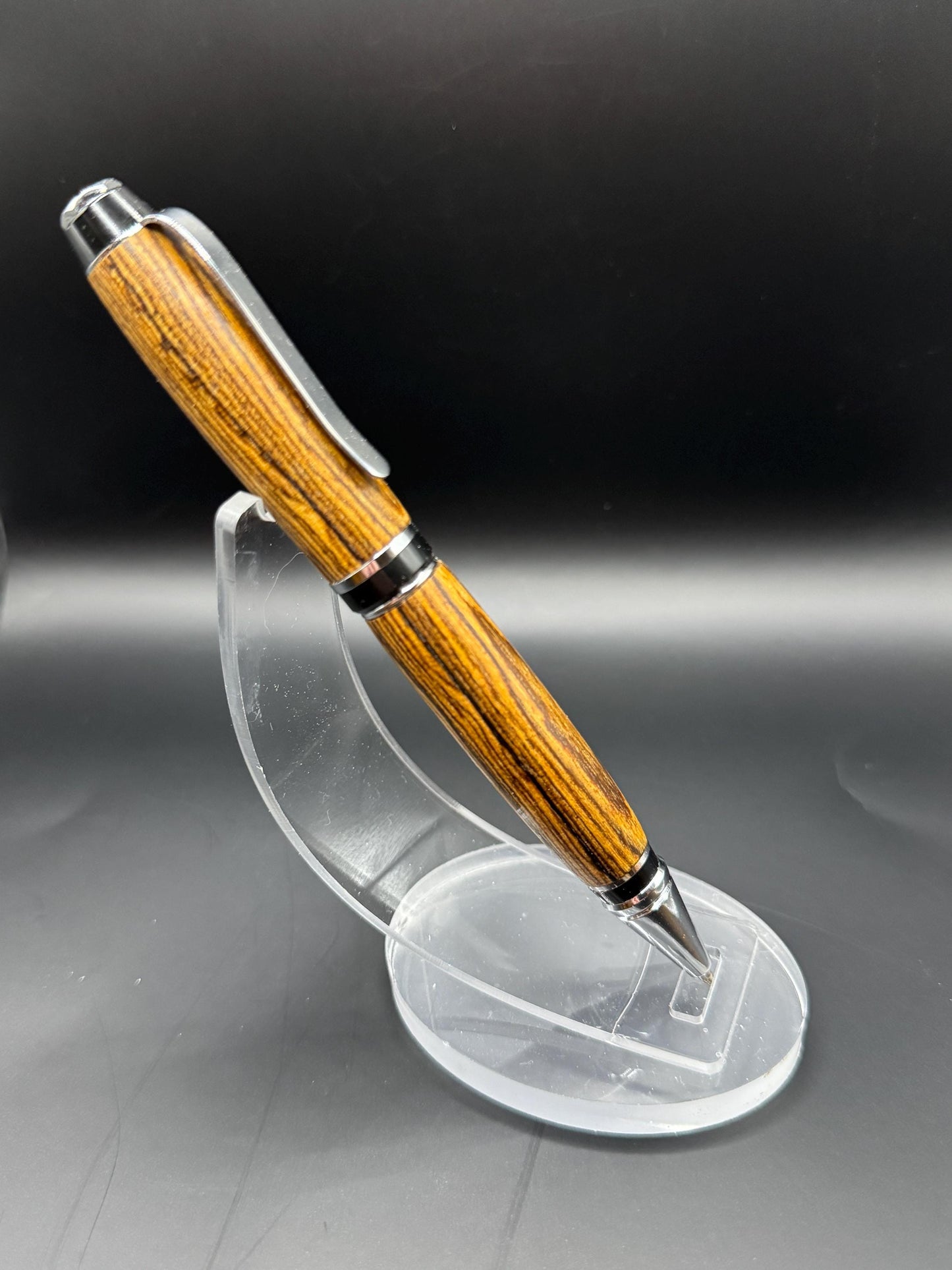 Handcrafted Bocote Wood Cigar Ballpoint Pen - Chrome Hardware - Natural Wood Texture