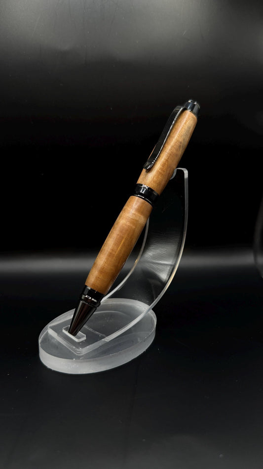 Handcrafted Ambrosia Maple Wood Cigar Ballpoint Pen - Gunmetal Hardware - Natural Wood Texture