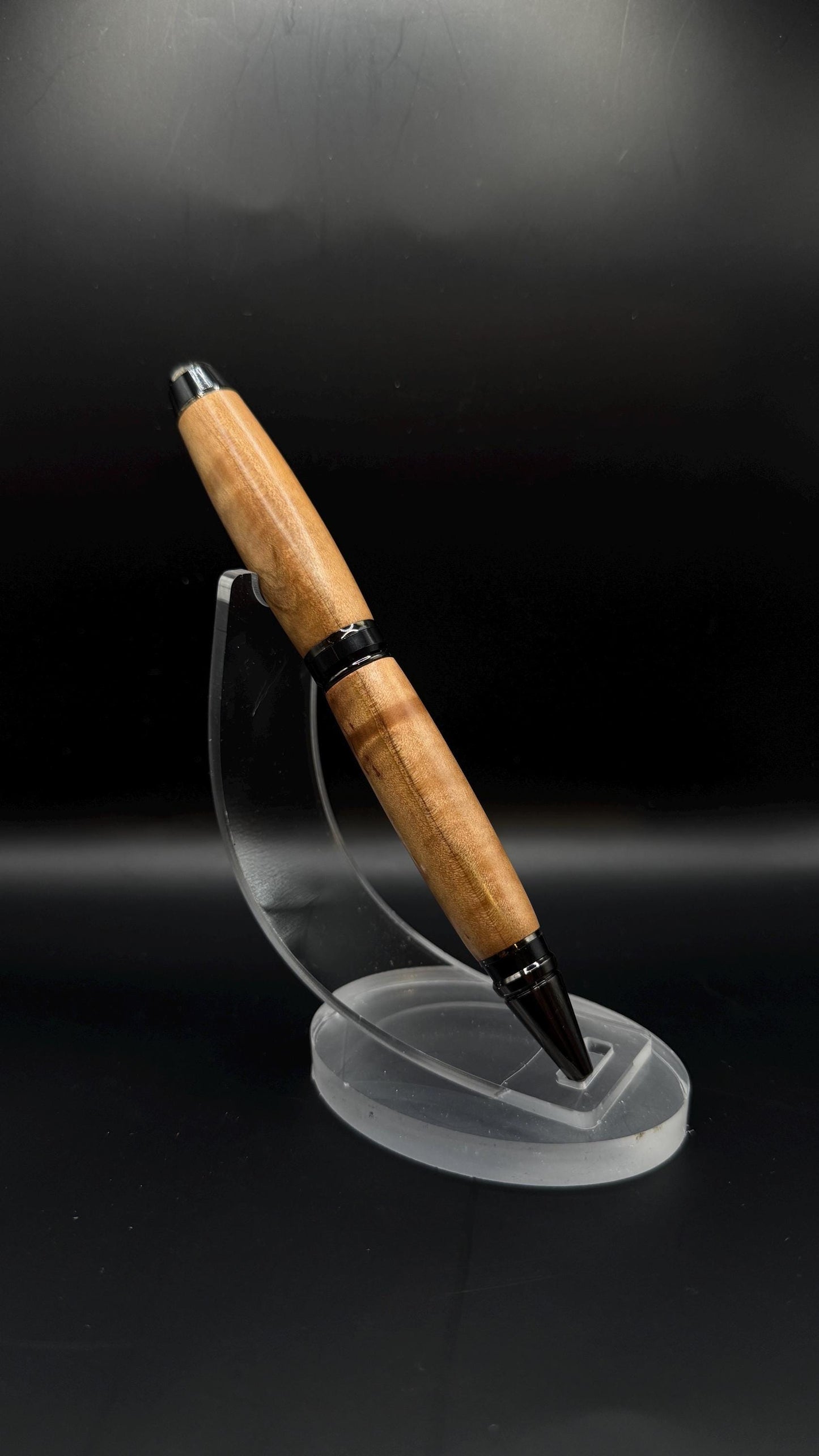 Handcrafted Ambrosia Maple Wood Cigar Ballpoint Pen - Gunmetal Hardware - Natural Wood Texture