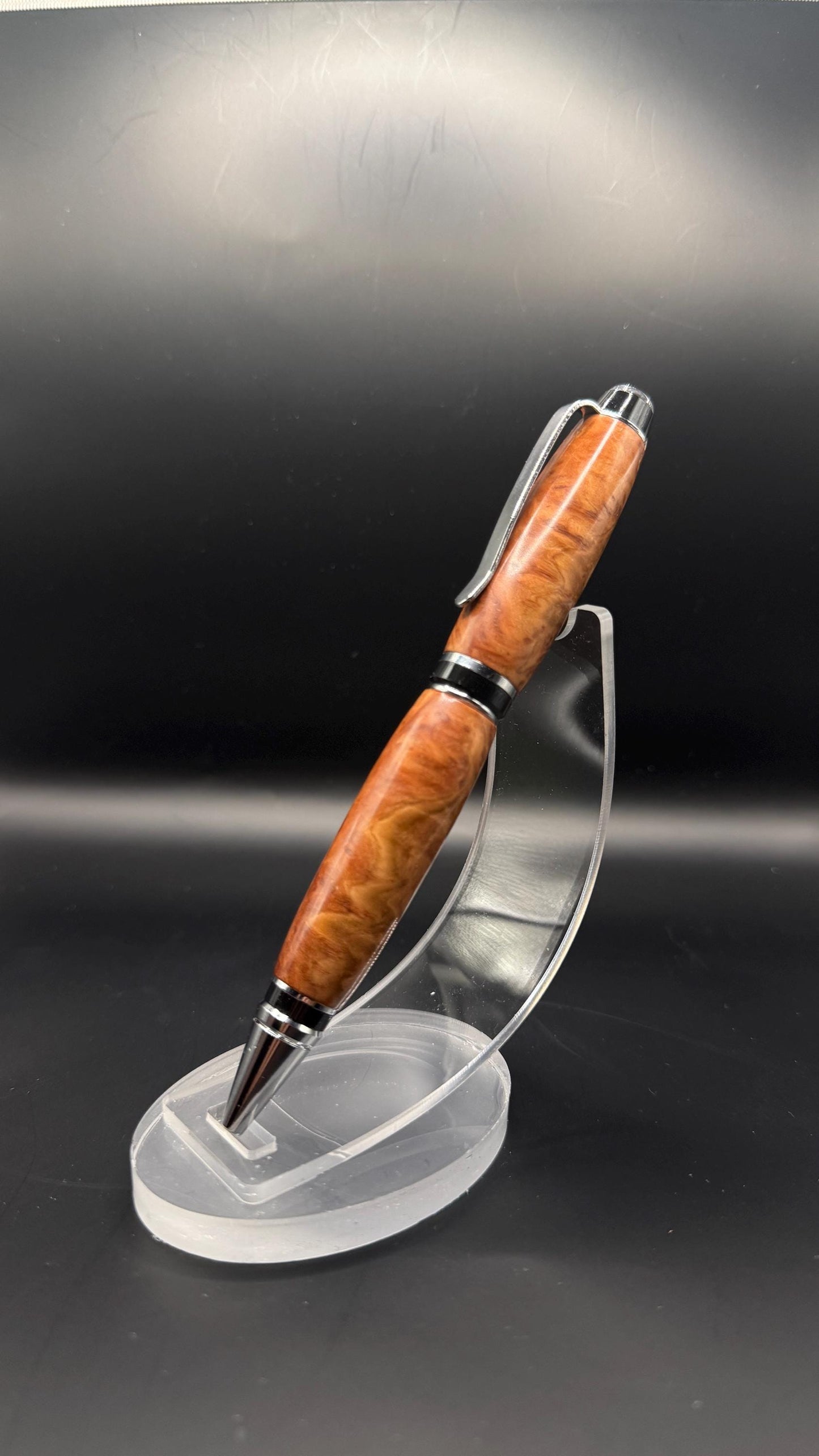 Handcrafted Brown Mallee Burl Wood Cigar Ballpoint Pen - Chrome Hardware - Natural Wood Texture
