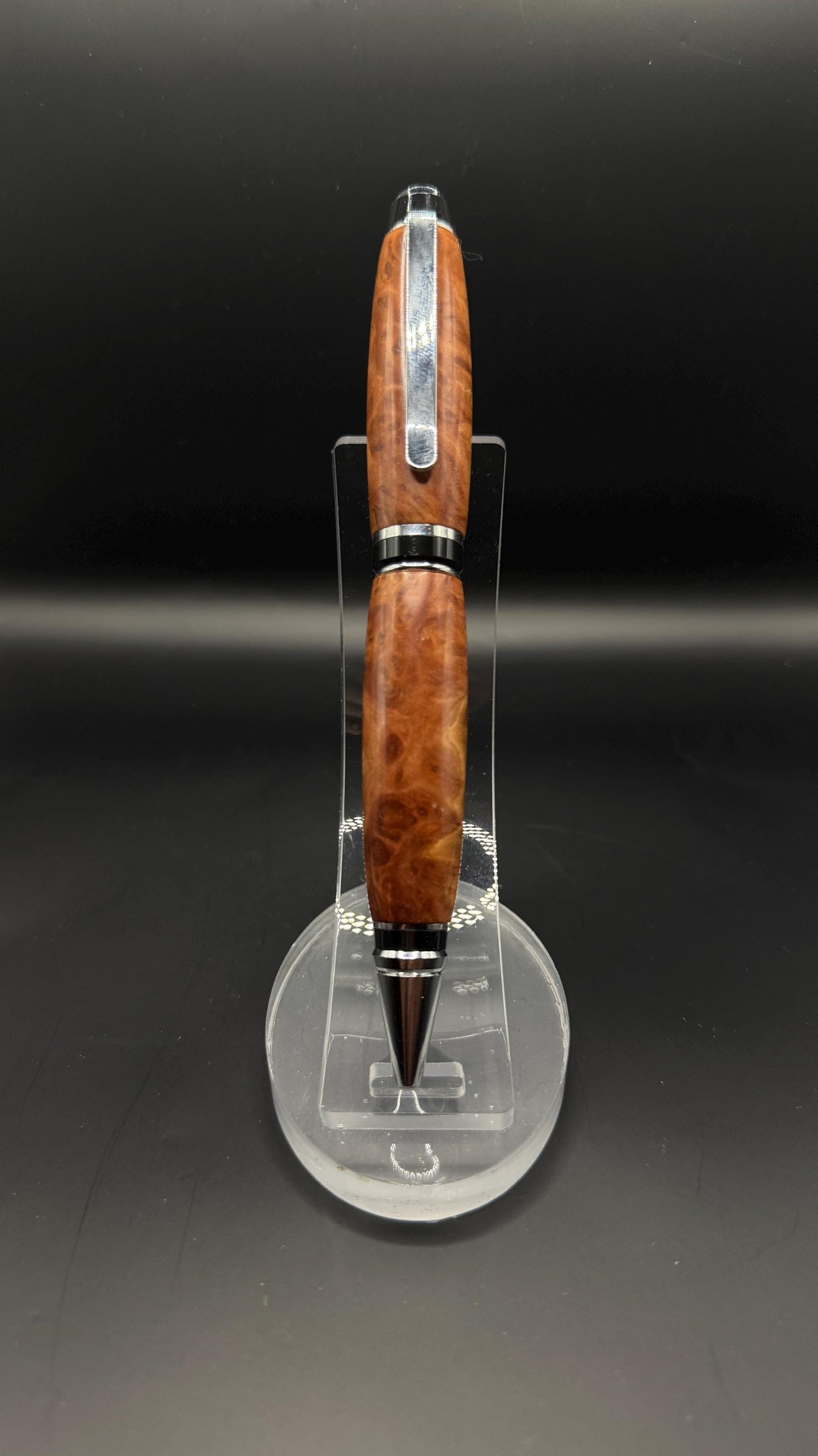 Handcrafted Brown Mallee Burl Wood Cigar Ballpoint Pen - Chrome Hardware - Natural Wood Texture